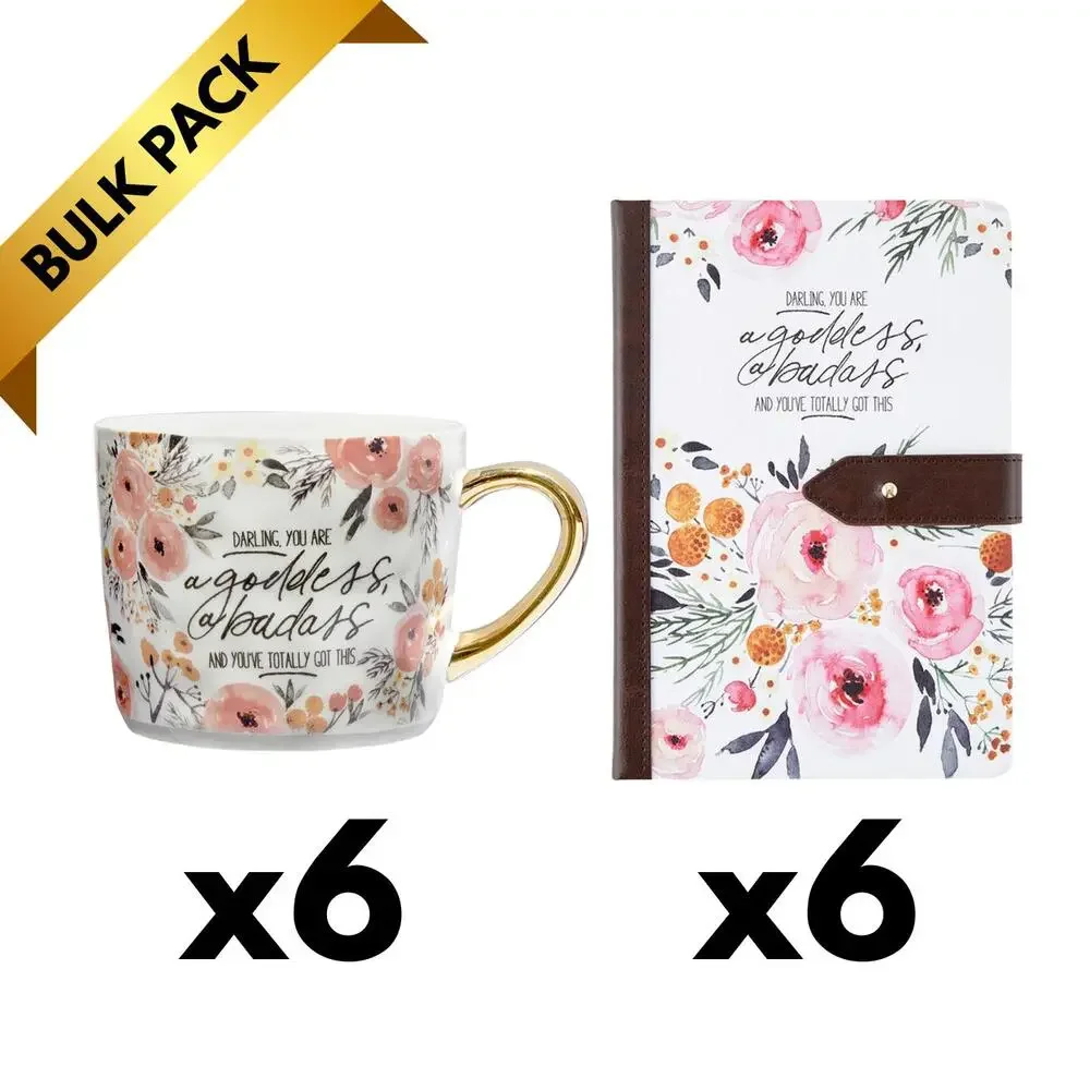 Darling Goddess Empowerment Set — Bulk Lot of 6 Mugs + 6 Journals (Gifting, Eve